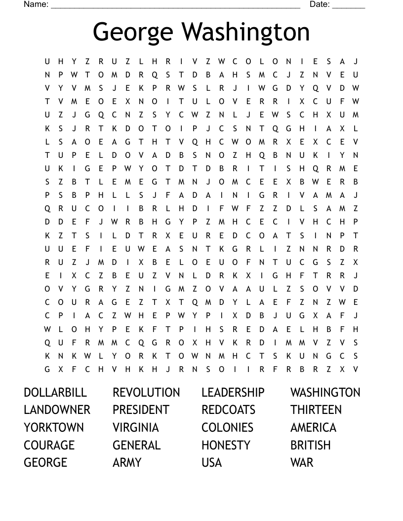 George Washington Word Search