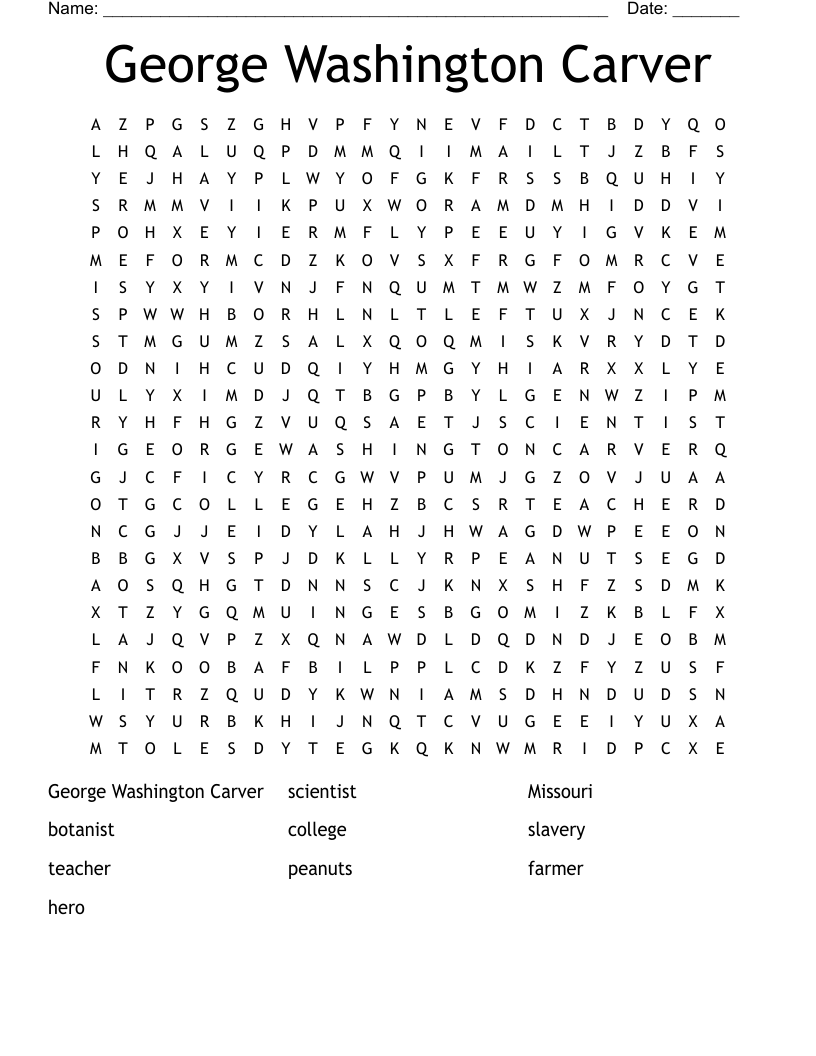 George Washington Carver Word Search