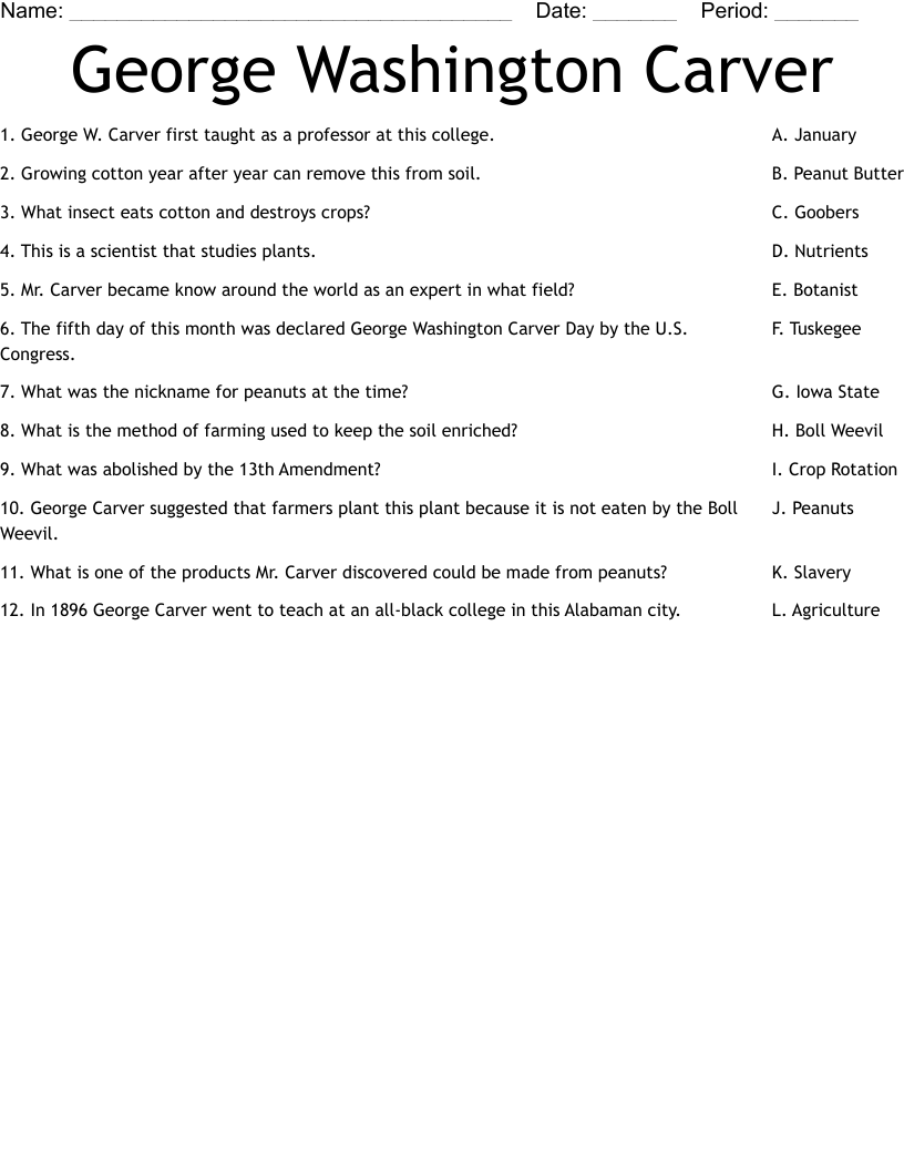 George Washington Carver Worksheet