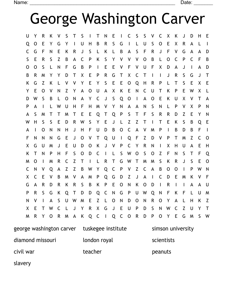 George Washington Carver Word Search