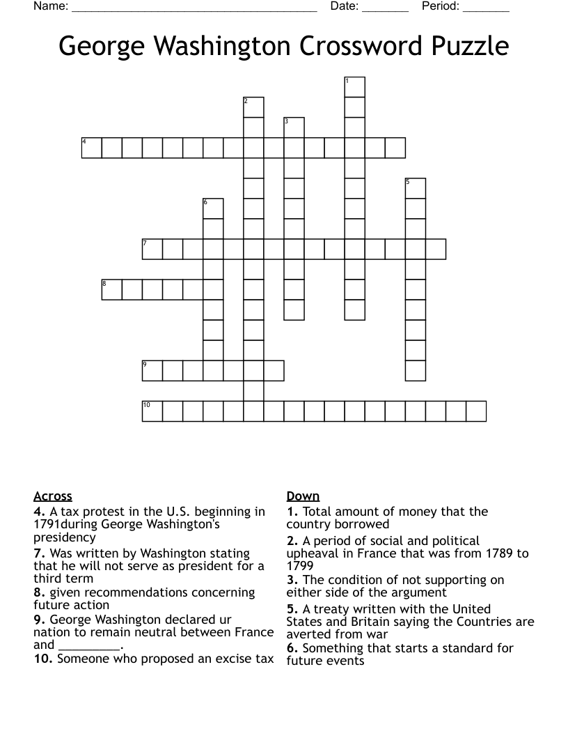 George Washington Crossword Puzzle