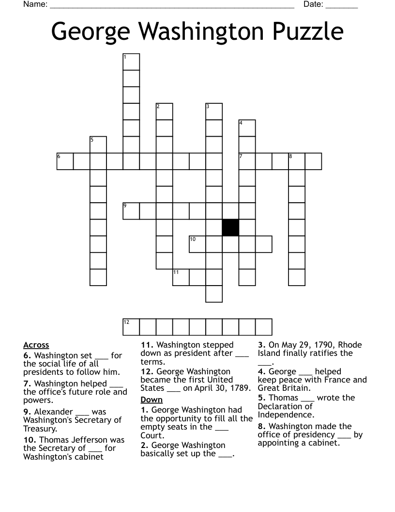 George Washington Puzzle Crossword