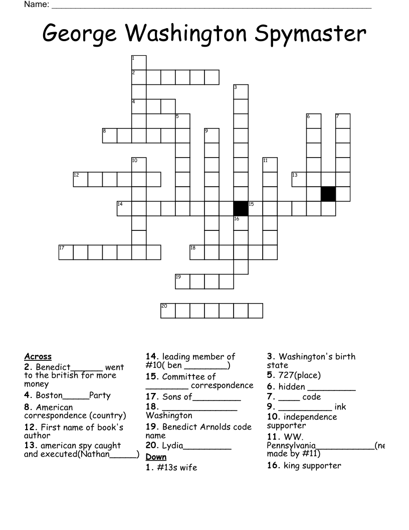 George Washington Spymaster Crossword
