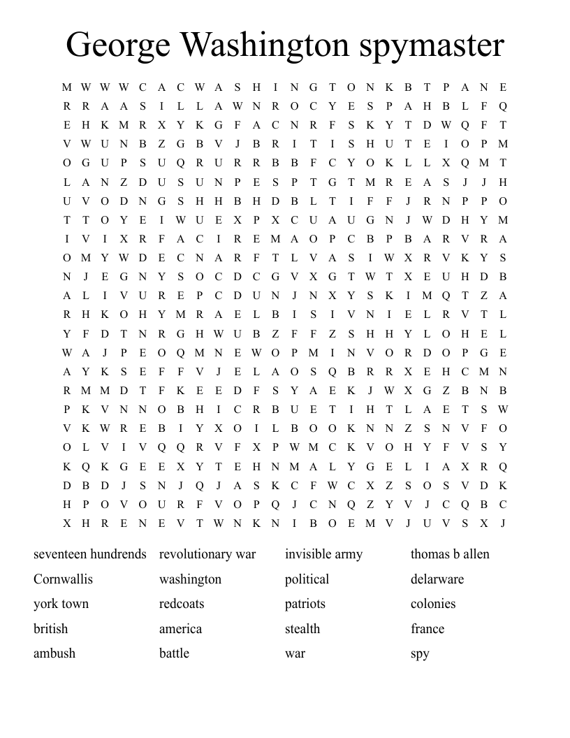 George Washington spymaster Word Search