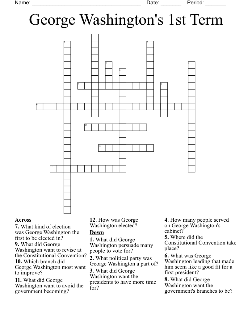 George Washington's 1st Term Crossword