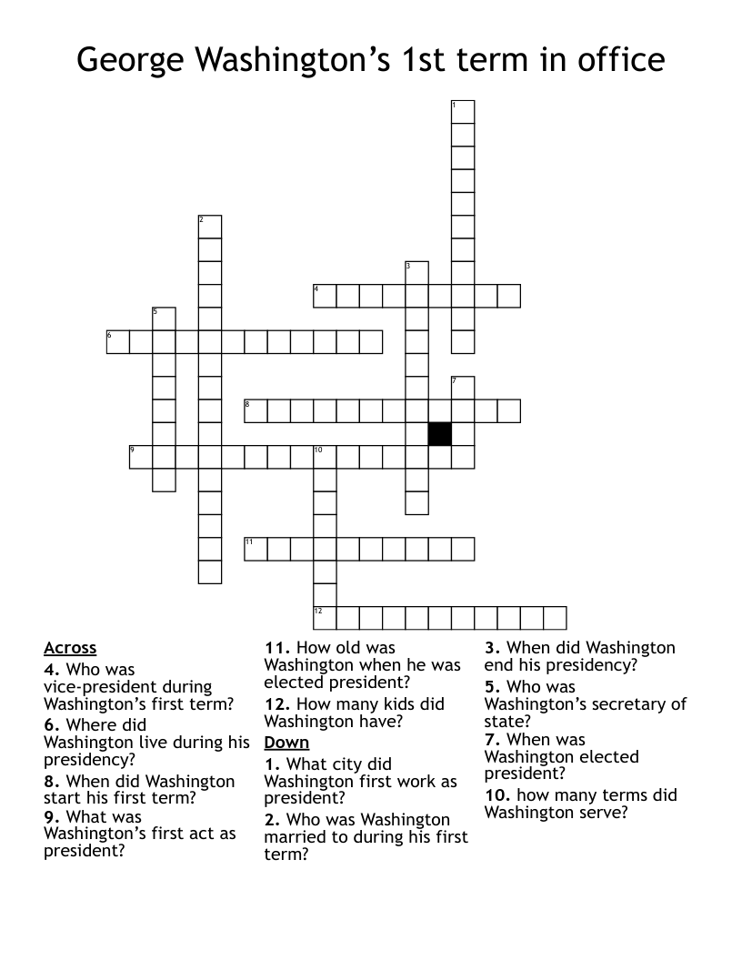George Washington’s 1st term in office Crossword