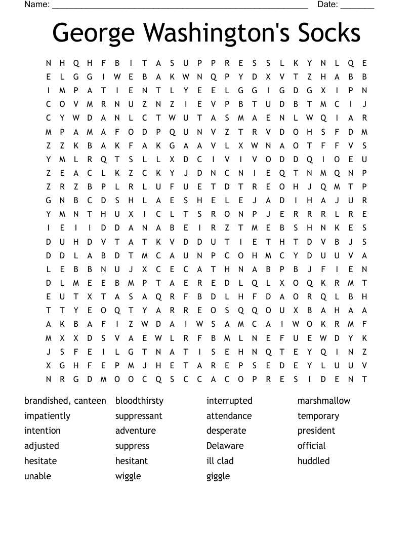 George Washington's Socks Word Search