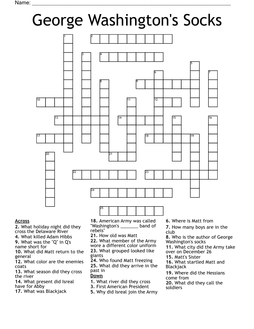 George Washington's Socks Crossword