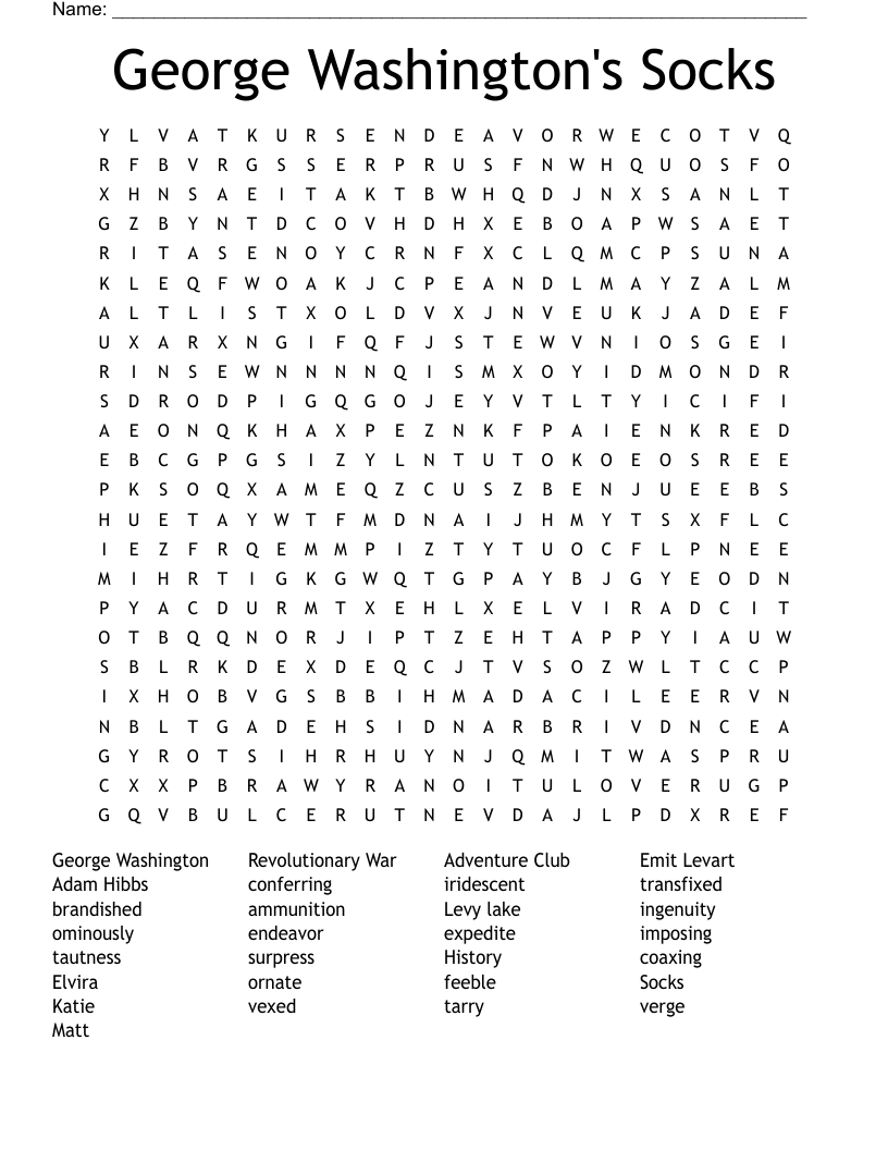 George Washington's Socks Word Search