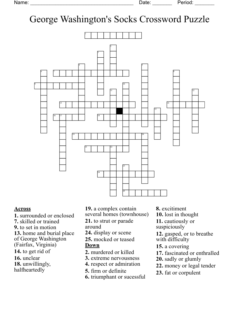 George Washington's Socks Crossword Puzzle    