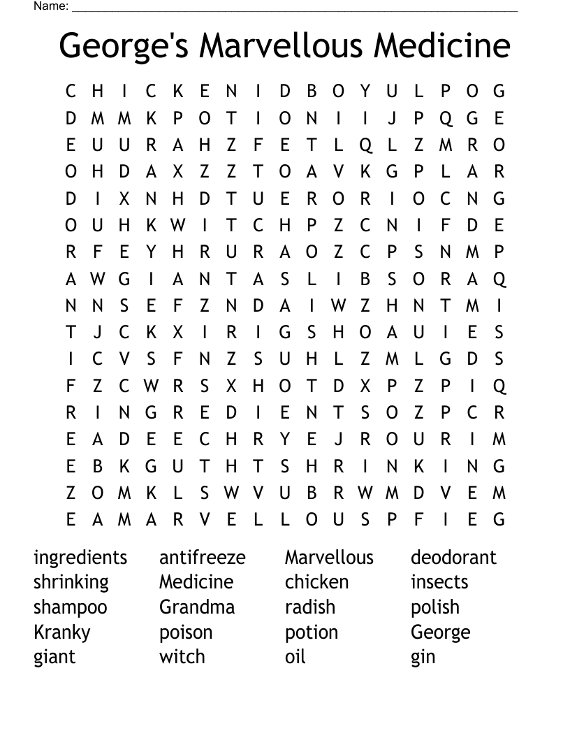 George's Marvellous Medicine Word Search