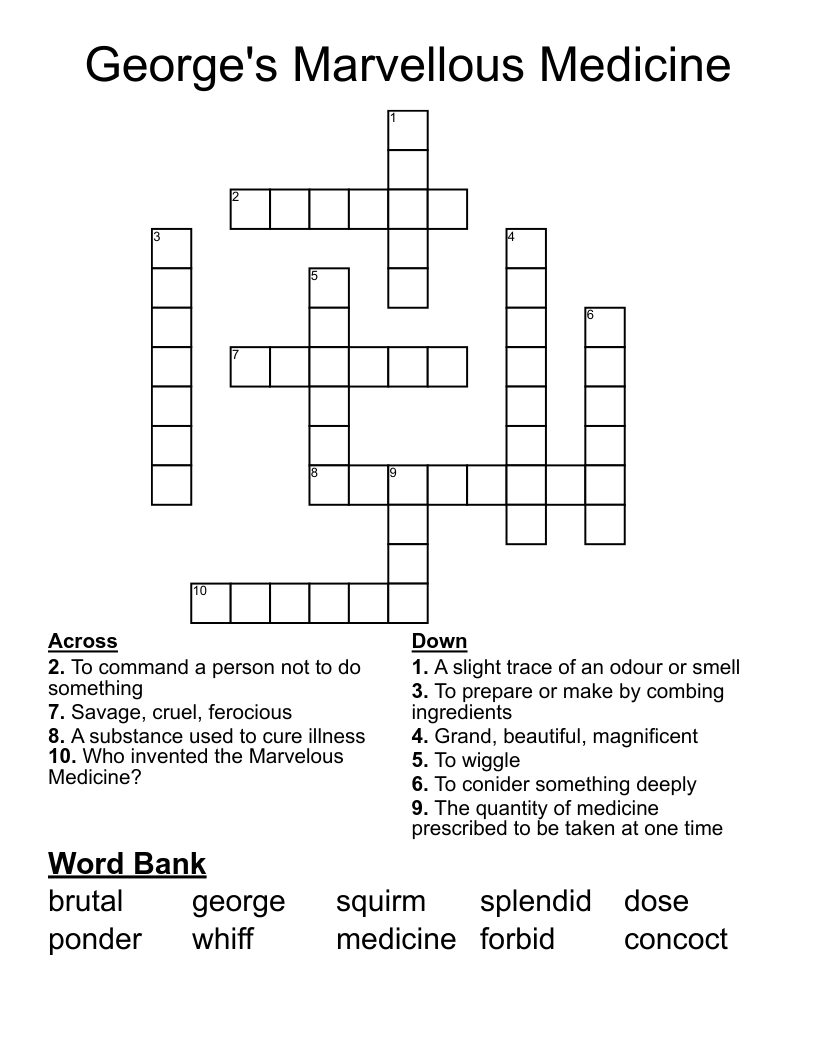 George's Marvellous Medicine Crossword