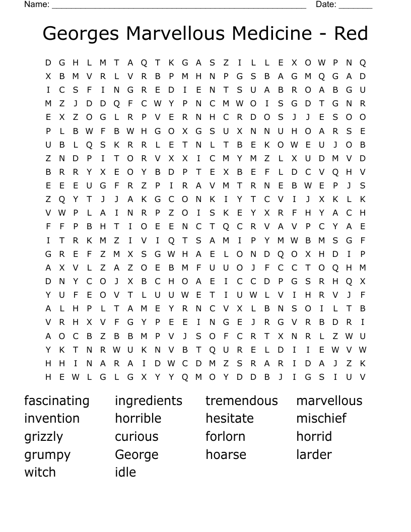 Georges Marvellous Medicine - Red Word Search