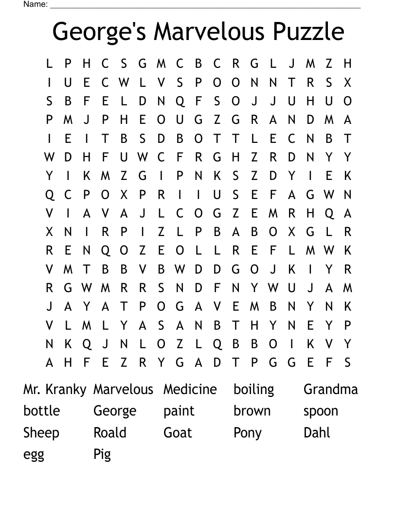 George's Marvelous Puzzle Word Search