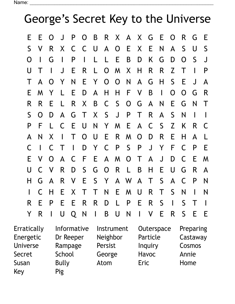 George’s Secret Key to the Universe Word Search