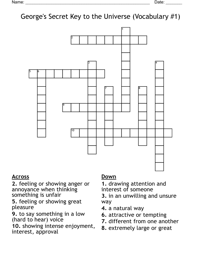 George's Secret Key to the Universe (Vocabulary #1) Crossword
