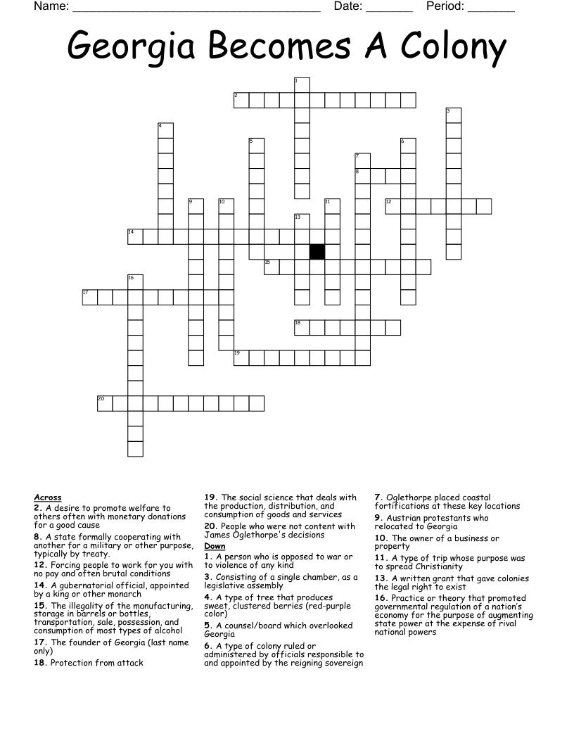 Georgia Becomes A Colony Crossword