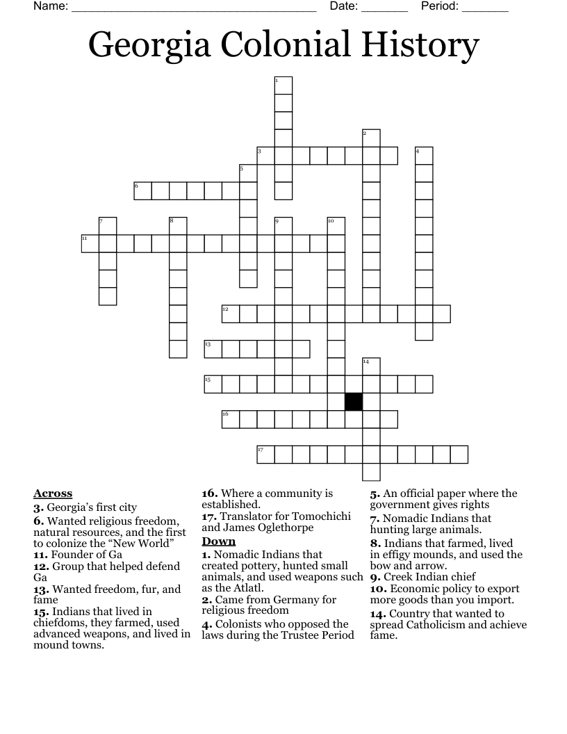 Georgia Colonial History Crossword