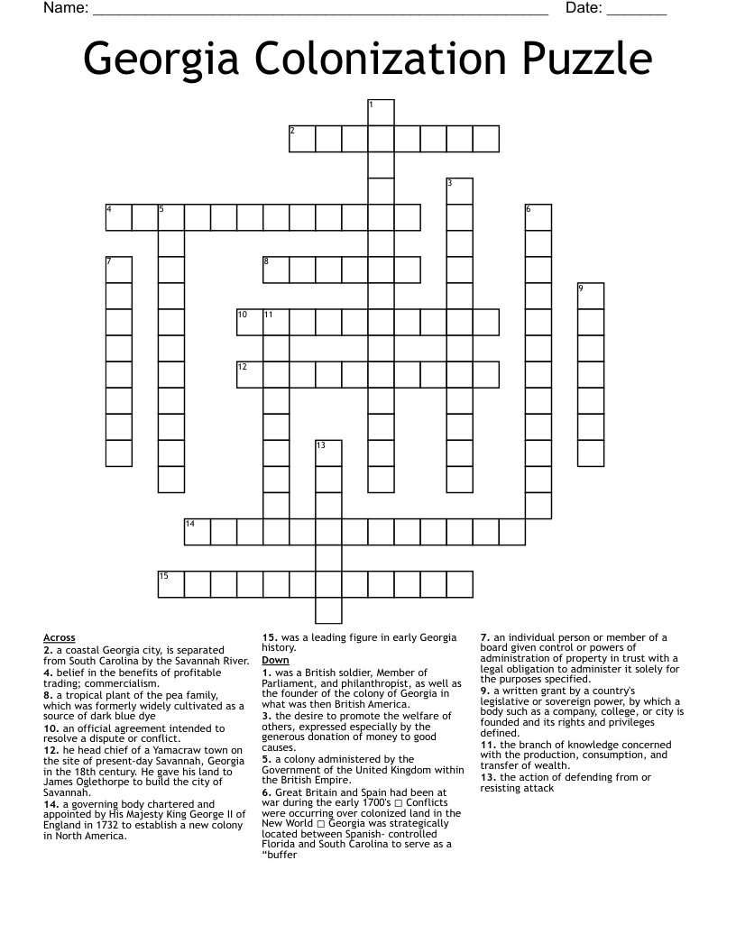 Georgia Colonization Puzzle  Crossword