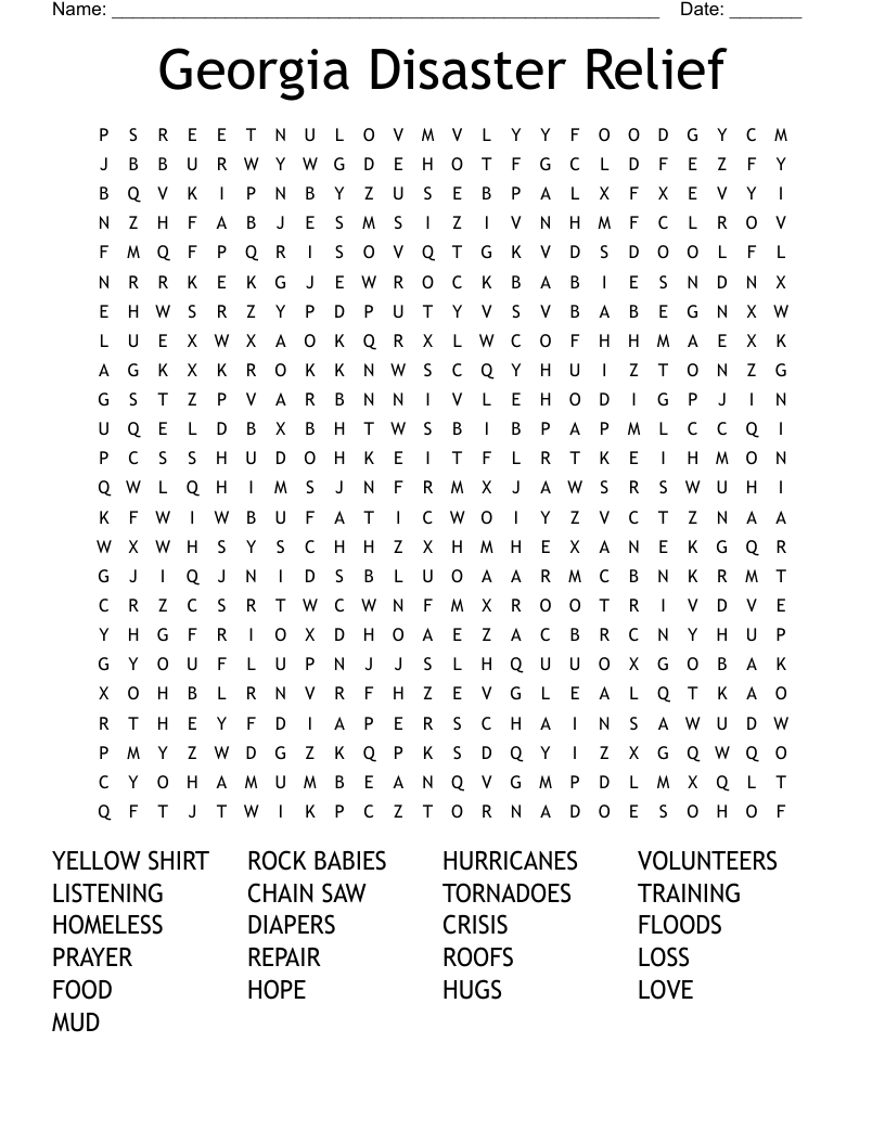 Georgia Disaster Relief Word Search