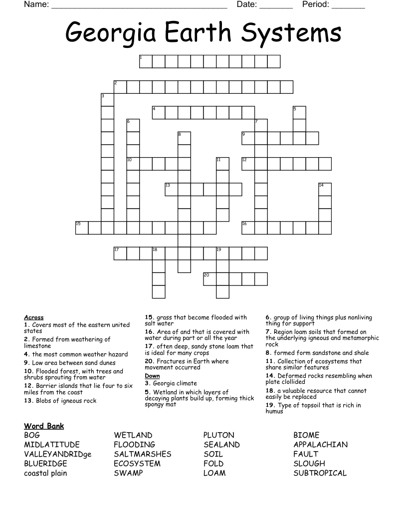 Georgia Earth Systems Crossword