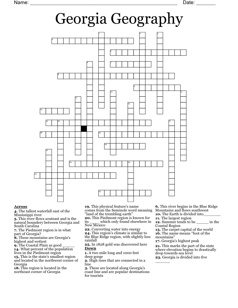 Georgia Geography Crossword