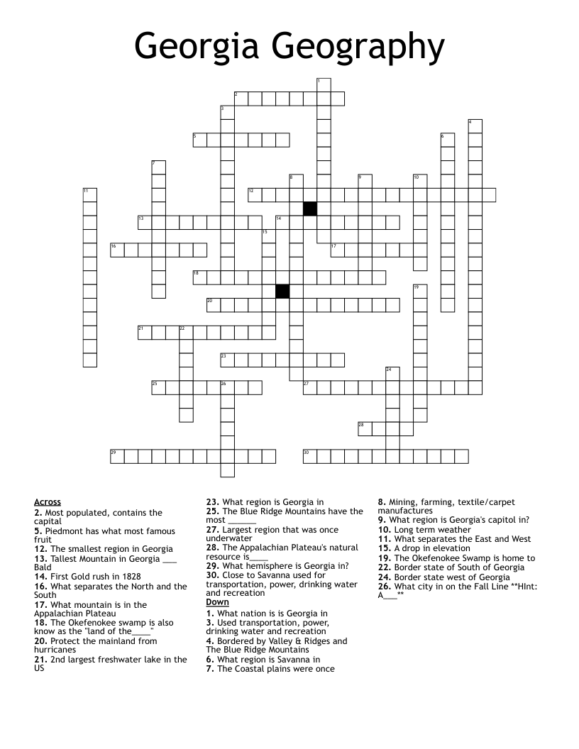 Georgia Geography Crossword