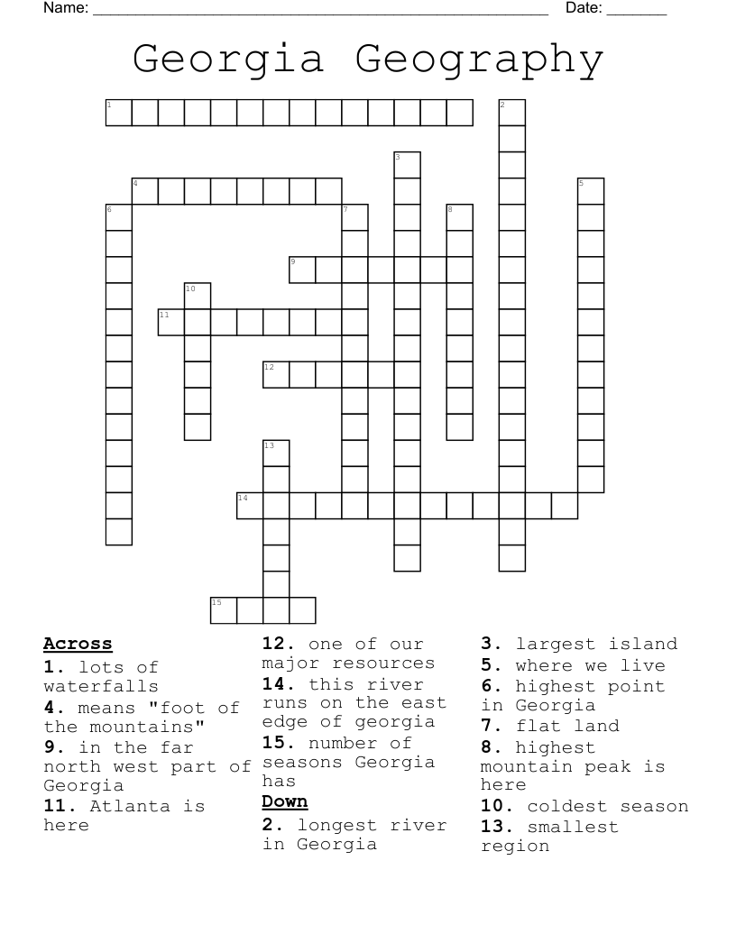 Georgia Geography Crossword