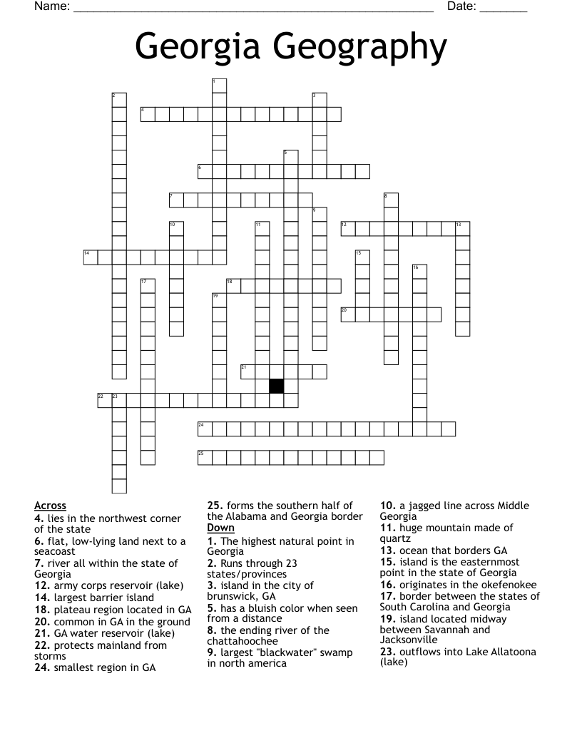 Georgia Geography Crossword