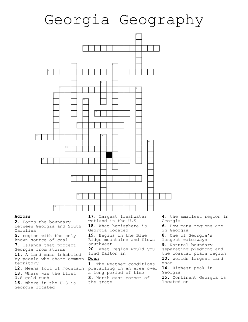 Georgia Geography Crossword