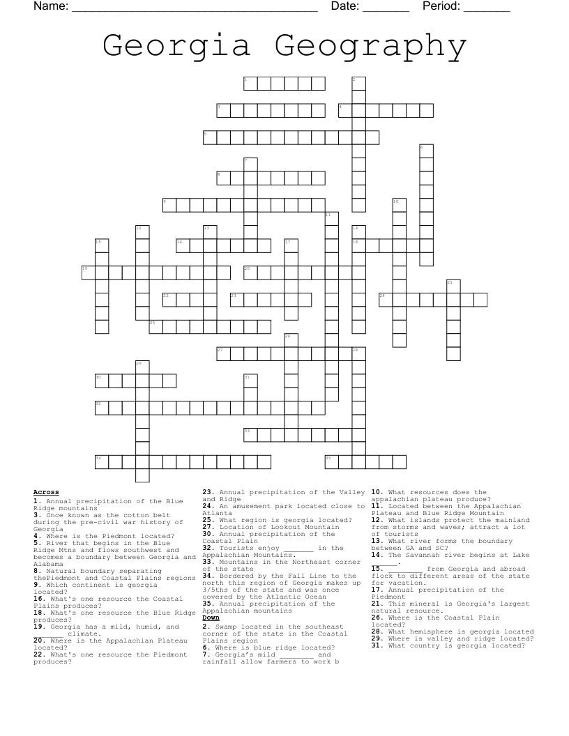 Georgia Geography Crossword