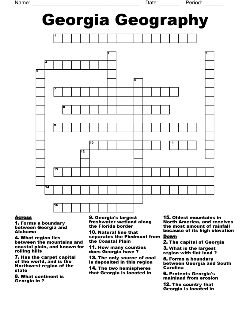 Georgia Geography Crossword