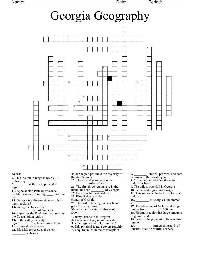 Georgia Geography Crossword