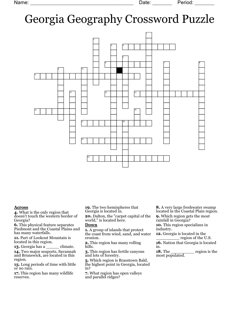 Georgia Geography Crossword Puzzle