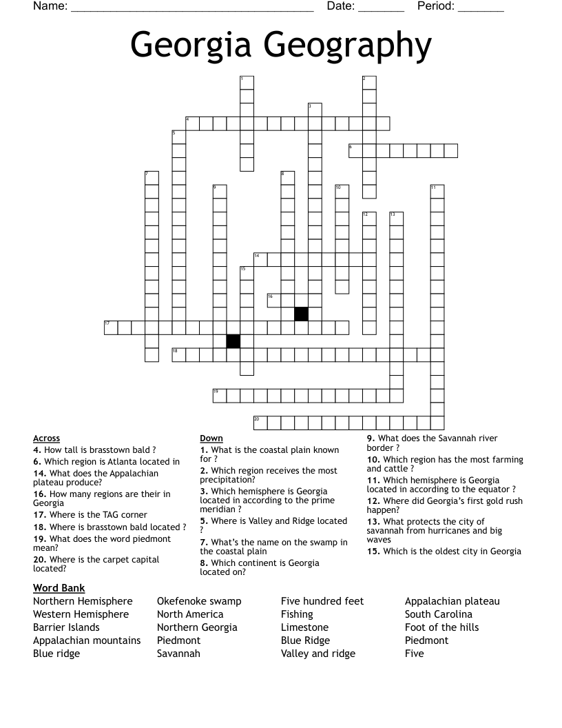 Georgia Geography  Crossword