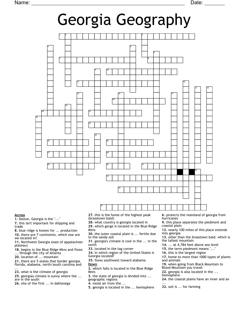 Georgia Geography  Crossword