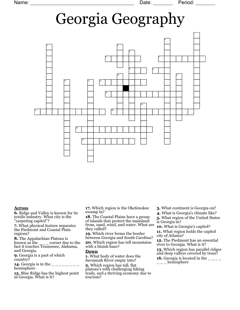 Georgia Geography  Crossword