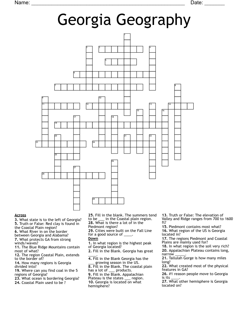 Georgia Geography  Crossword