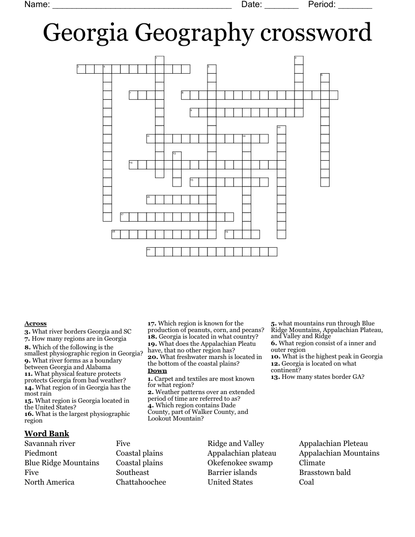Georgia Geography crossword