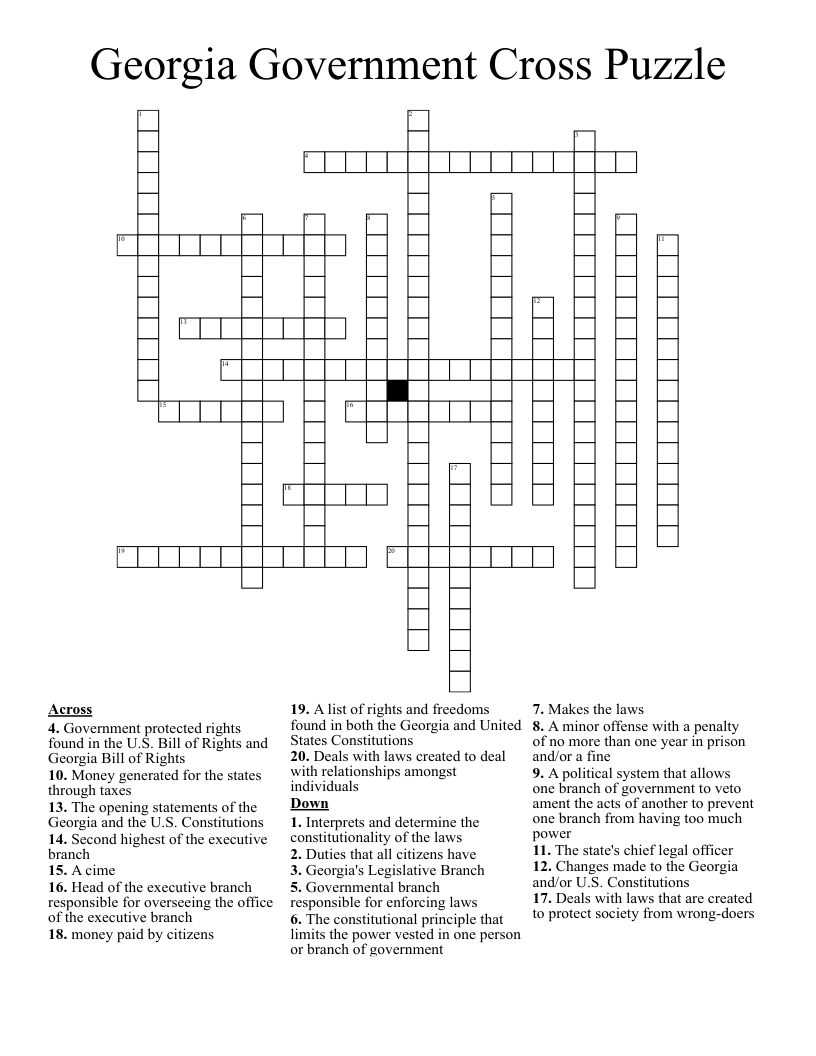Georgia Government Cross Puzzle  Crossword