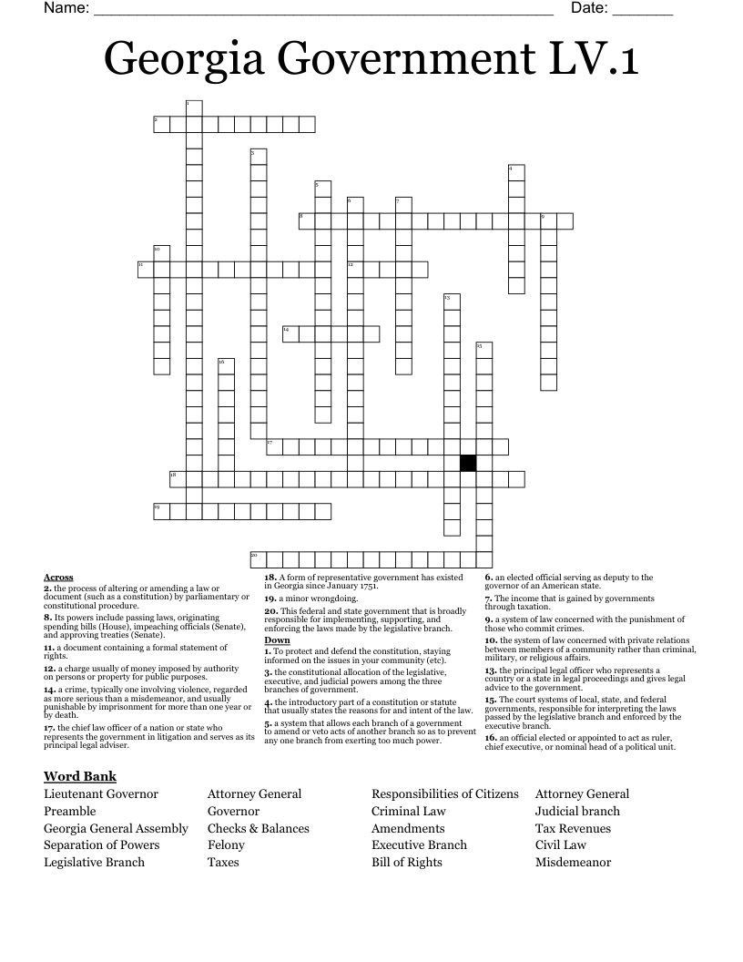 Georgia Government LV.1 Crossword