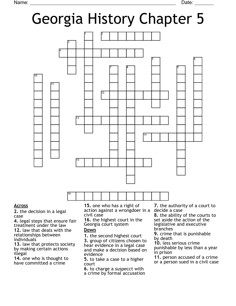 Georgia History Chapter 5 Crossword