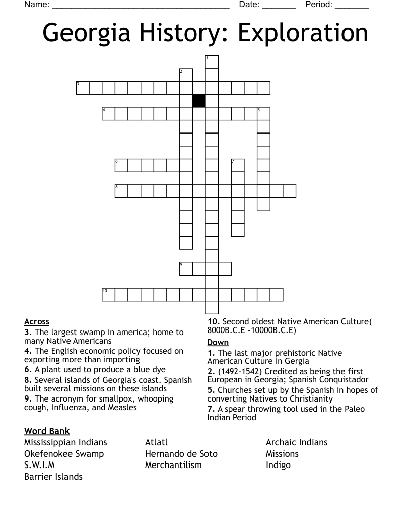 Georgia History: Exploration Crossword