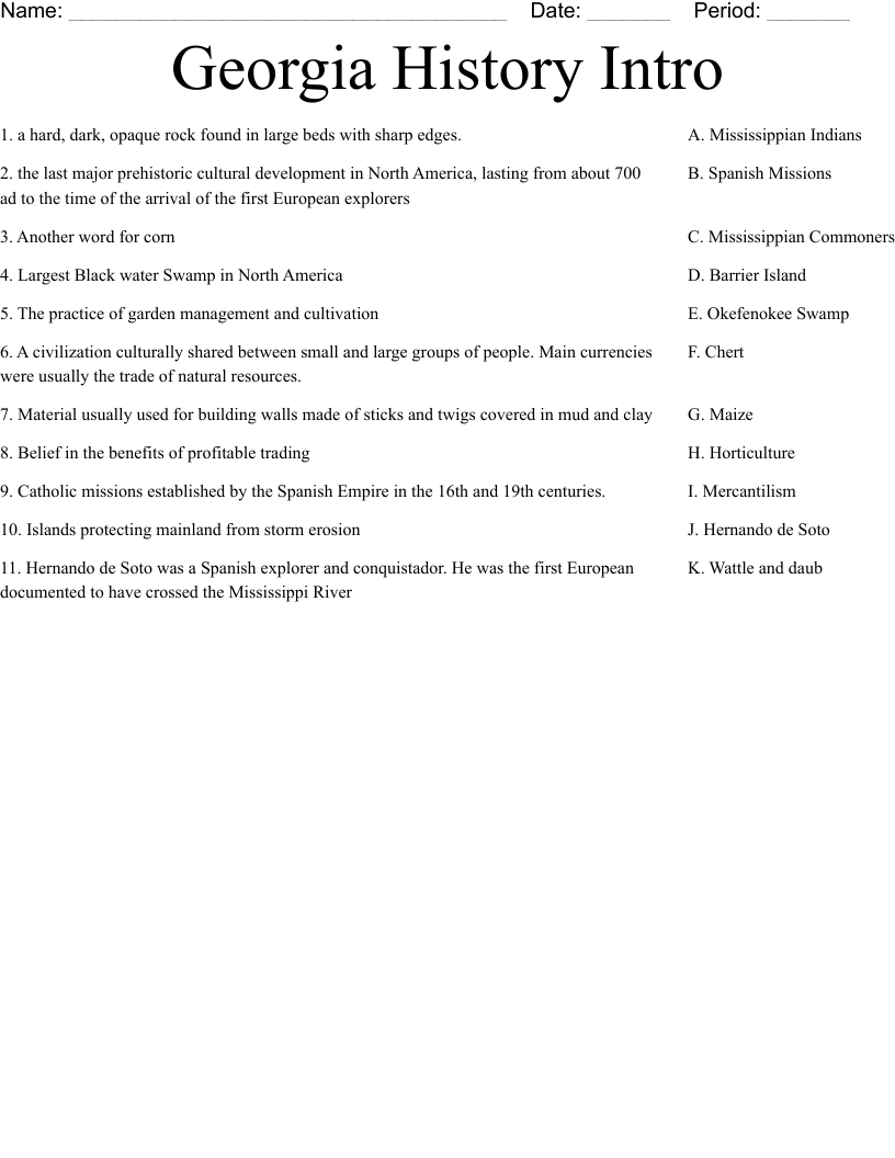 Georgia History Intro Worksheet