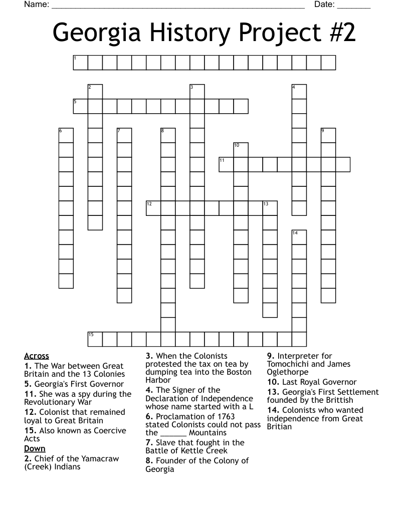 Georgia History Project #2 Crossword