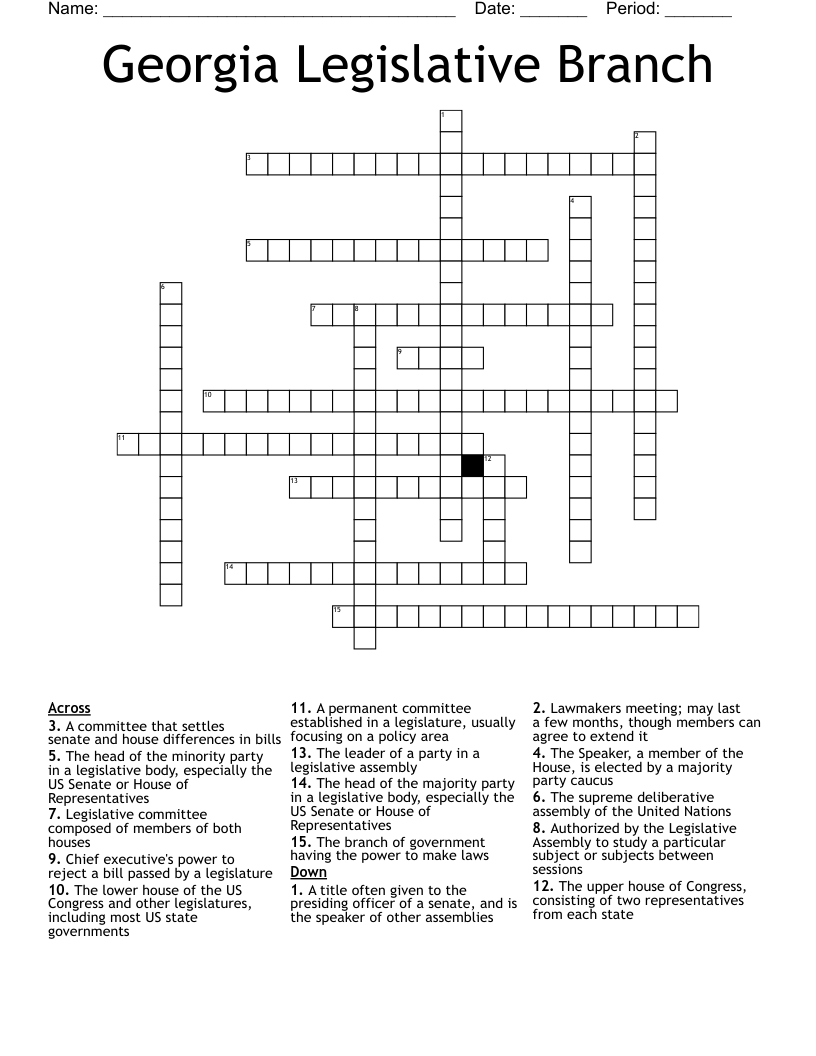 Georgia Legislative Branch Crossword