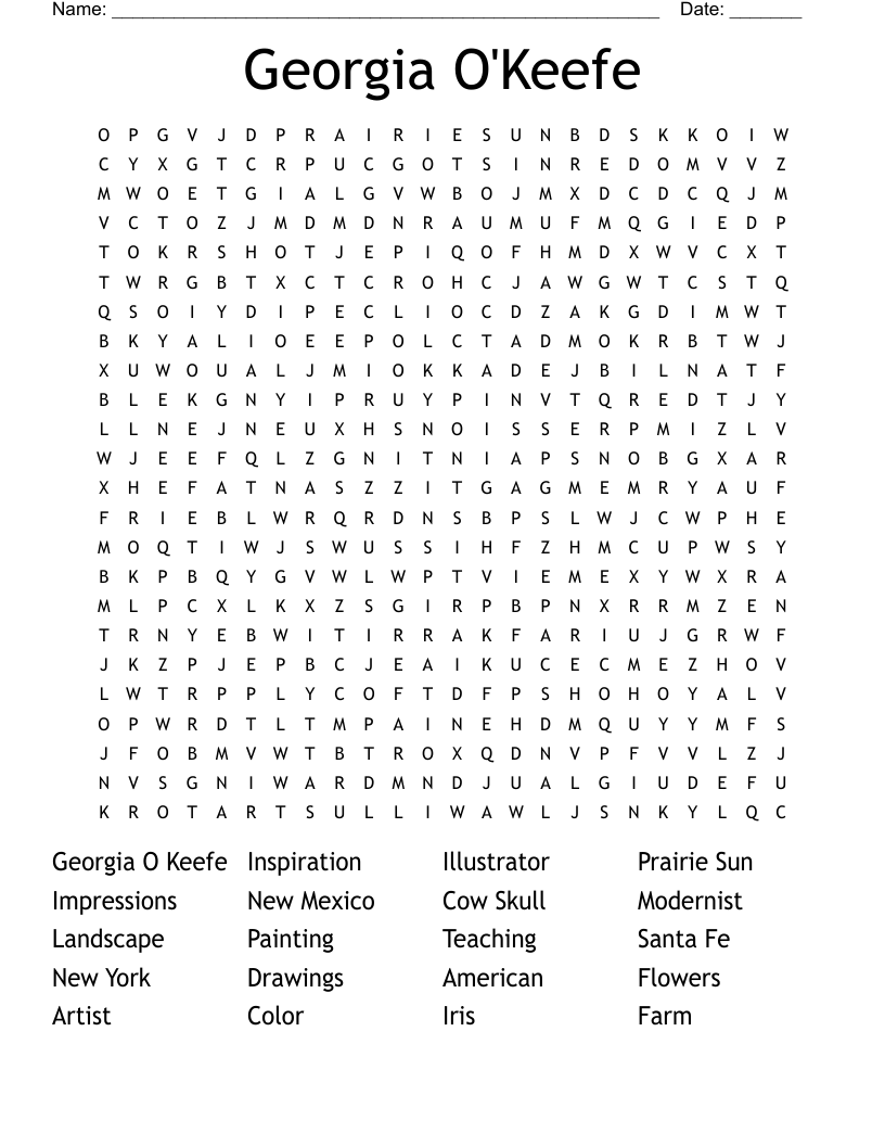 Georgia O'Keefe Word Search