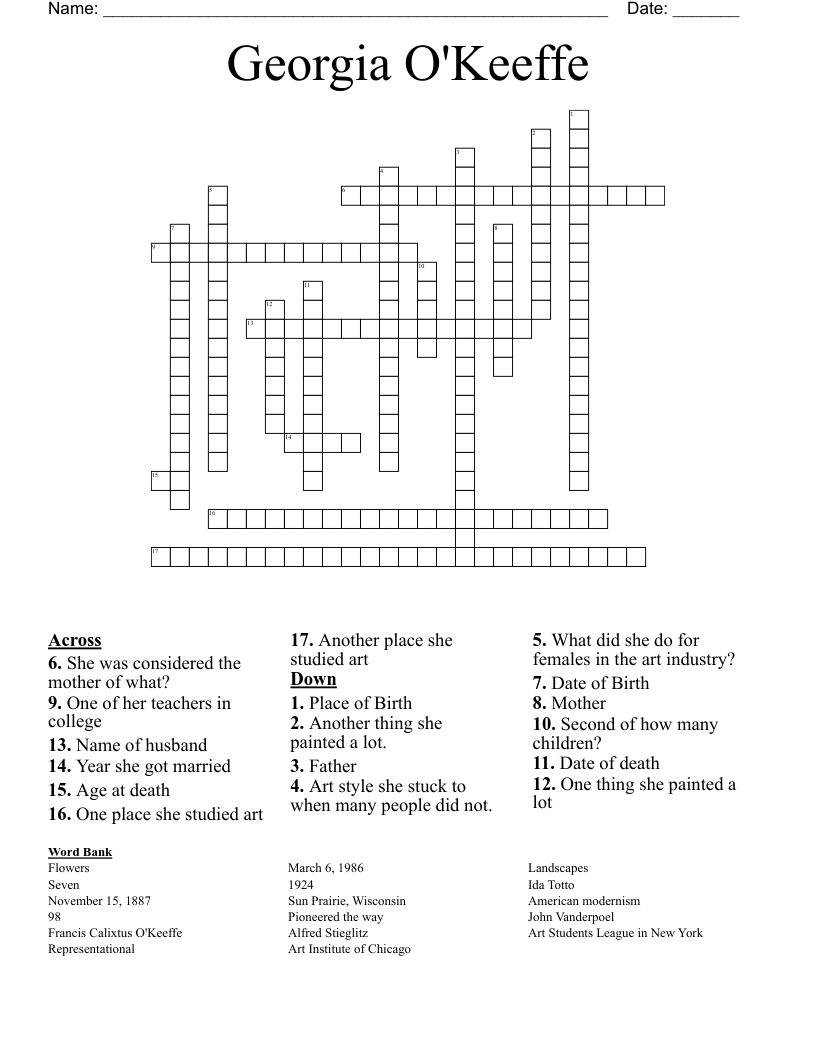 Georgia O'Keeffe Crossword