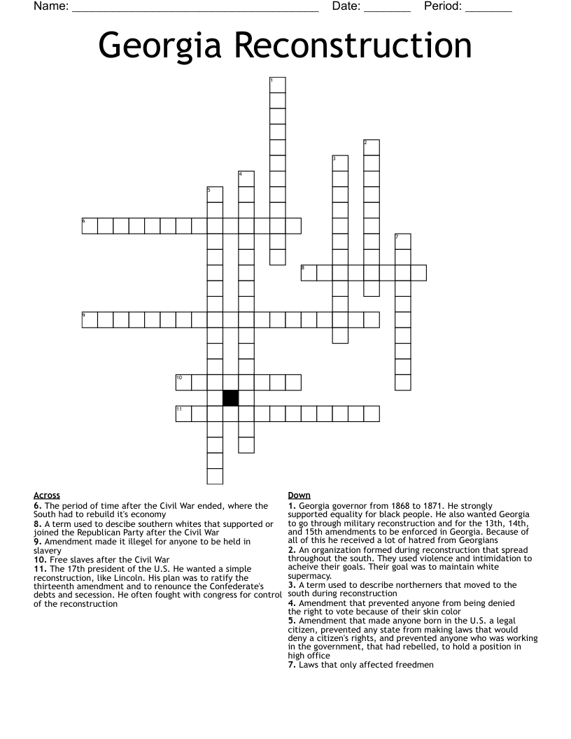 Georgia Reconstruction Crossword