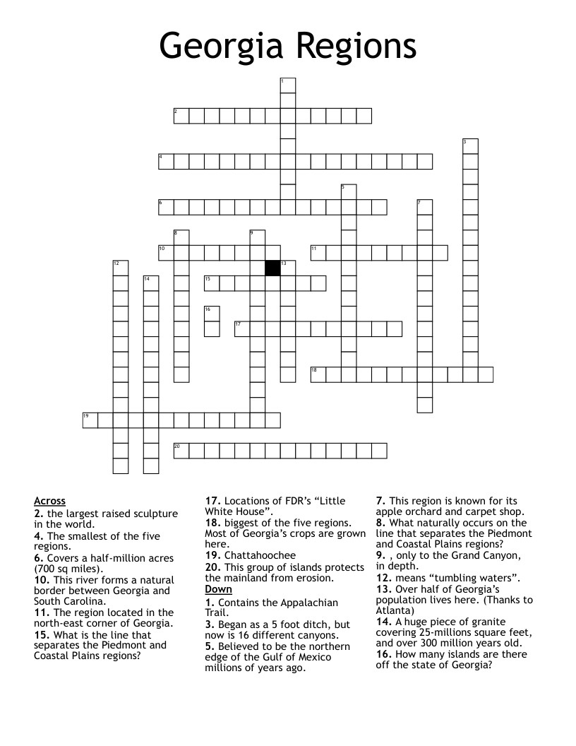 Georgia Regions Crossword